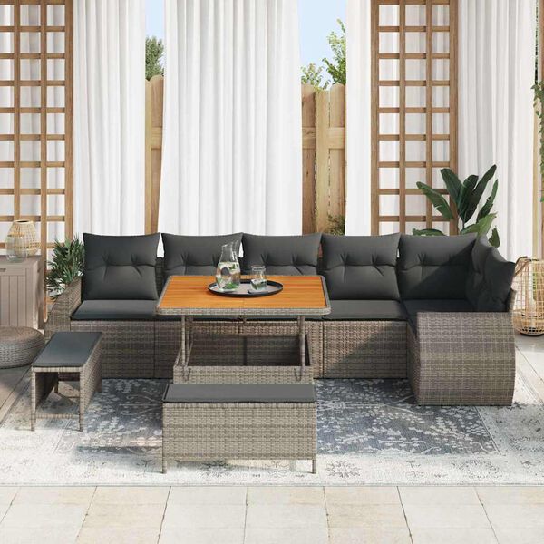 vidaXL Set Divano da Giardino 9 pcs Grigio Rattan in Polipropilene
