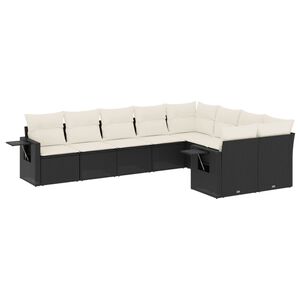 vidaXL Set Divani da Giardino 9 pz con Cuscini Nero in Polyrattan