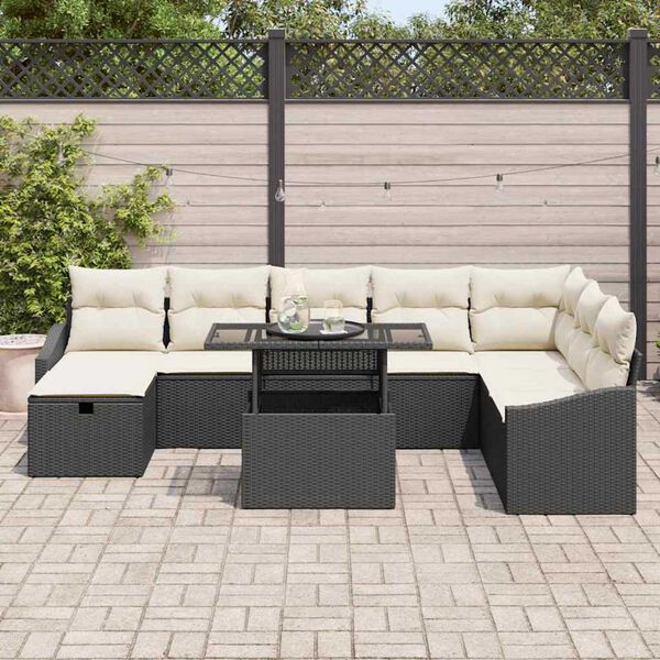 vidaXL Set Divano da Giardino con cuscino 9 pcs Nero Poly Rattan