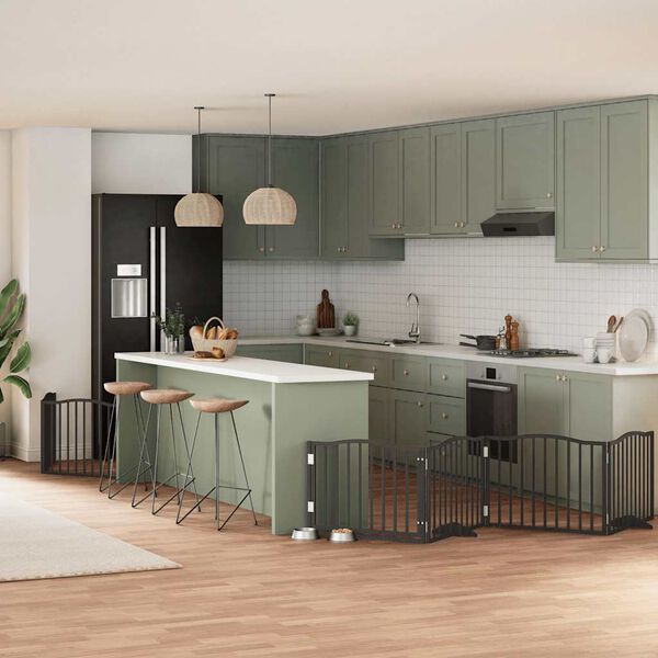 vidaXL Cancello Cani Porta Pieghevole Nero 8 Pannelli 640 cm Pioppo