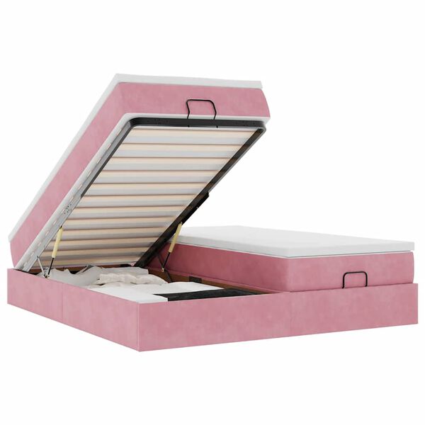 vidaXL Struttura Letto Pouf con Materassi Rosa 160x200 cm Velluto