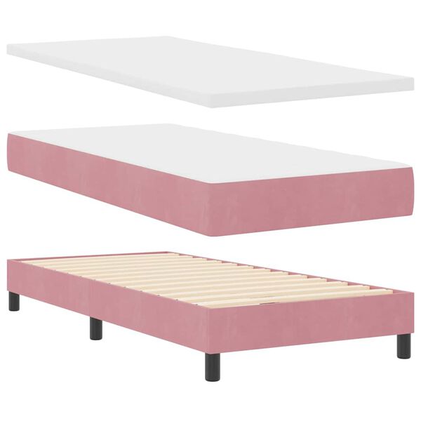 vidaXL Letto a Sorgente LED con materasso Rosa 90 x 200 cm Velluto