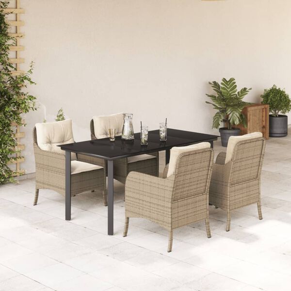 vidaXL Set da Pranzo da Giardino 5 pz con Cuscini Beige in Polyrattan