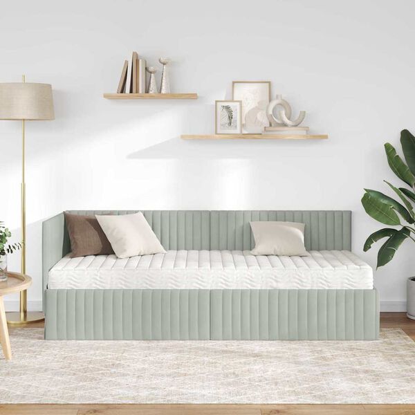 vidaXL Struttura Letto Angolare con Materasso 2 pcs Grigio chiaro