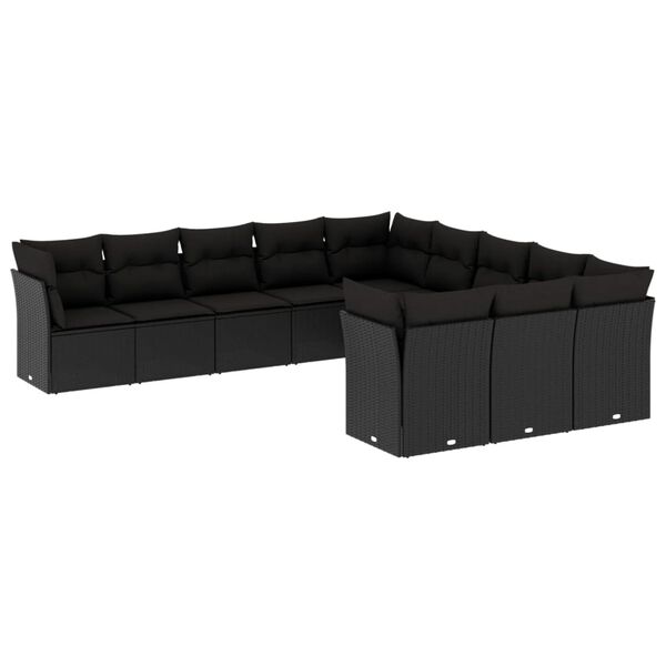 vidaXL Set Divani da Giardino 11 pz con Cuscini in Polyrattan Nero