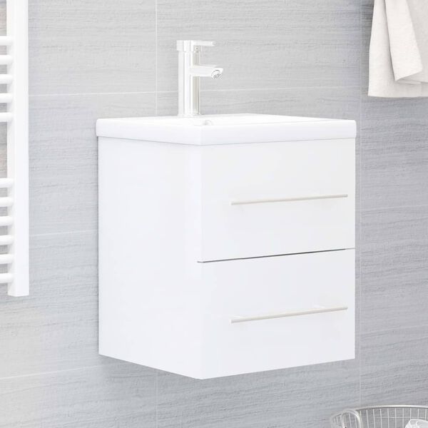 vidaXL Mobile con Lavabo Integrato Bianco Lucido in Legno Multistrato
