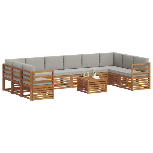 vidaXL Set divano sezionale 11 pcs Grigio Naturale e Chiaro