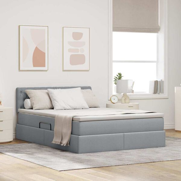 vidaXL Letto con contenitore e LED Grigio chiaro 140 x 190 cm