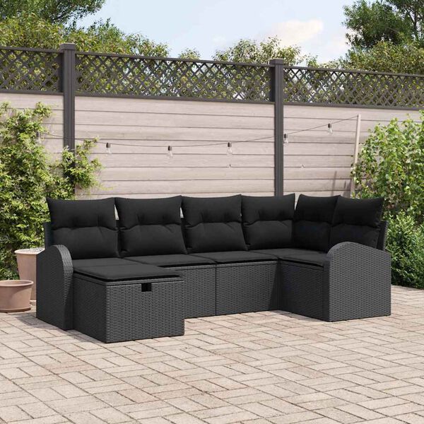 vidaXL Set Divano da Giardino con cuscino 6 pcs Nero Poly Rattan