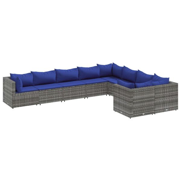 vidaXL Set Divano da Giardino 9 pz con Cuscini Grigio in Polyrattan