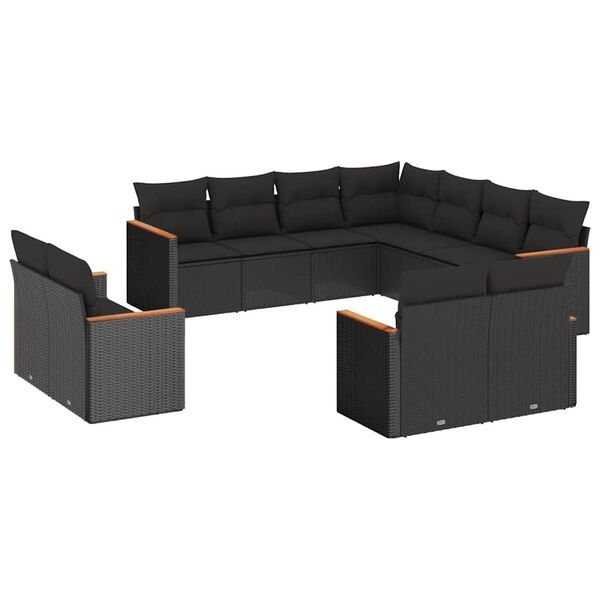 vidaXL Set Divani da Giardino 11 pz con Cuscini in Polyrattan Nero