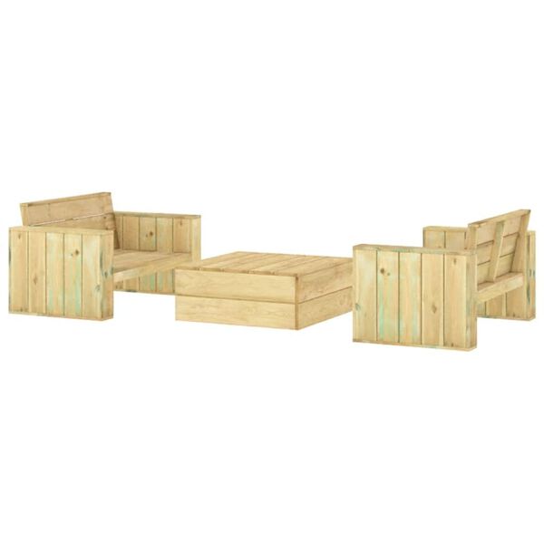 vidaXL Set Salotto da Giardino 3 pz Legno Massello di Pino Impregnato
