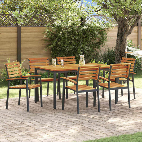 vidaXL Set da Pranzo per Giardino 7 pcs Nero Legno di Acacia Massello