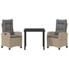 vidaXL Set da Pranzo per Giardino con cuscino 3 pcs Beige polyrattan
