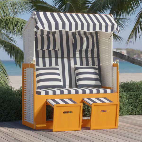 vidaXL Strandkorb con Cuscini in Polyrattan Legno Massello Bianco Blu