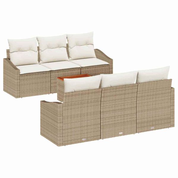 vidaXL Set Divano da Giardino con cuscino 7 pcs Beige polyrattan