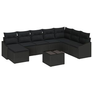 vidaXL Set Divano da Giardino con cuscino 8 pcs Nero polyrattan