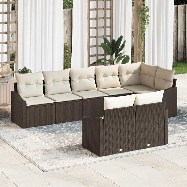 vidaXL Set Divano da Giardino 8 pcs Marrone e bianco polyrattan