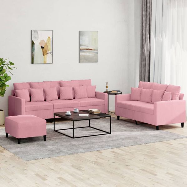 vidaXL Set di Divani 3 pz con Cuscini rosa in Velluto