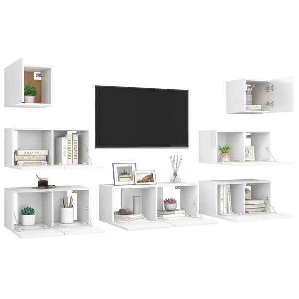 vidaXL Set Mobili Porta TV 7 pz Bianco in Legno Multistrato
