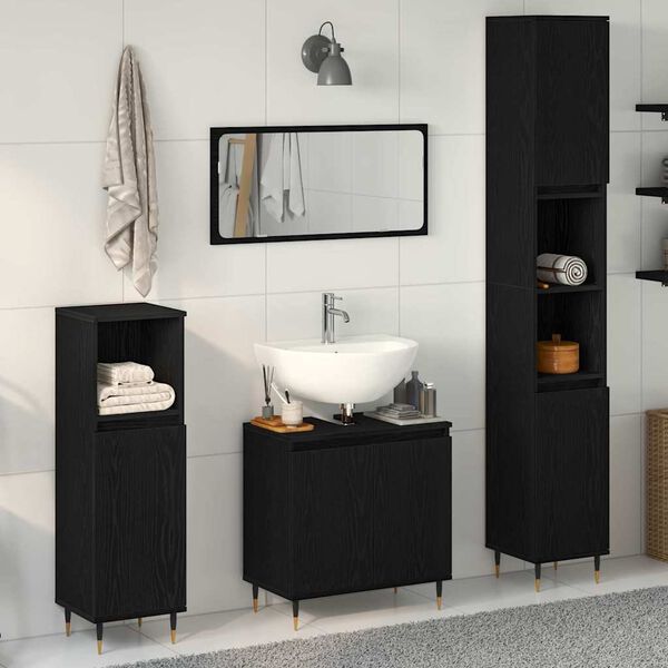 vidaXL Set di mobili per il bagno 3 pcs Rovere Nero 30 x 30 x 190 cm