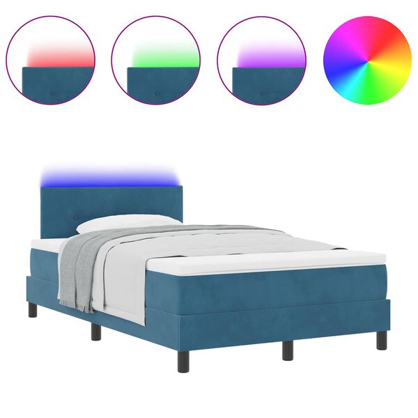 vidaXL Letto a Sorgente LED Blu Scuro 120 x 200 cm Velluto