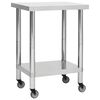 vidaXL Tavolo da Lavoro Cucina con Ruote 60x30x85 cm in Acciaio Inox