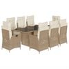vidaXL Set da Pranzo da Giardino 9 pz con Cuscini Beige in Polyrattan