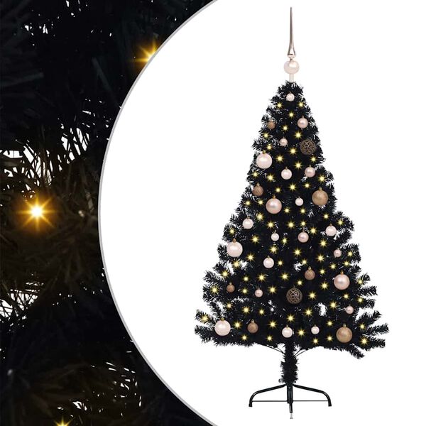vidaXL Albero di Natale artificiale con luci integrate Nero 150 cm PVC