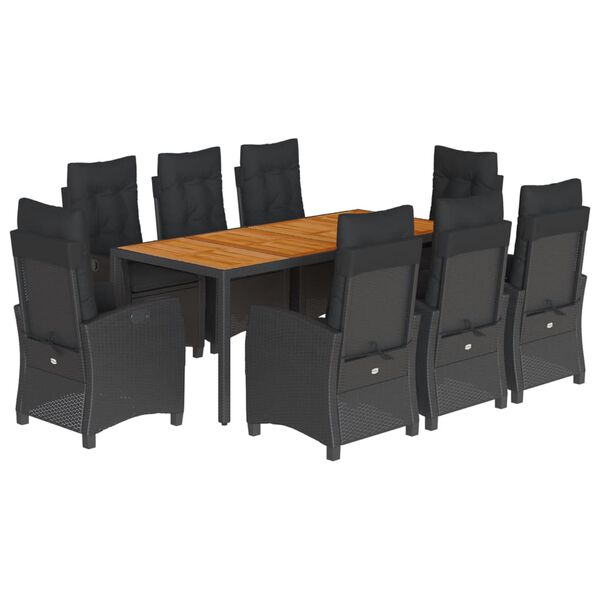 vidaXL Set da Pranzo da Giardino 9 pz con Cuscini Nero in Polyrattan
