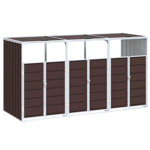 vidaXL Copribidone con Ruote per 3 Bidoni Marrone 216x81x115cm Acciaio