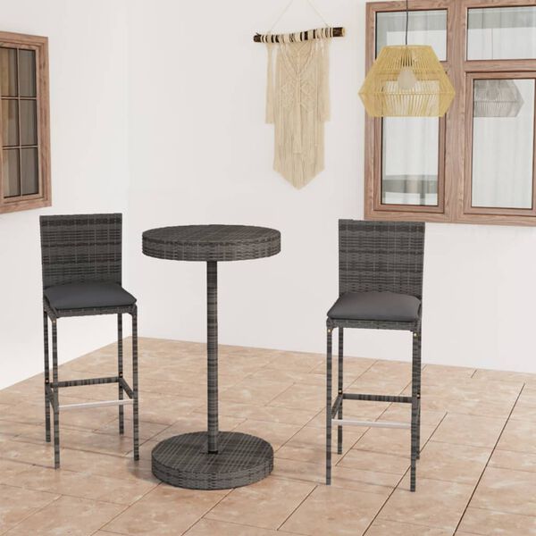 vidaXL Set Bar da Giardino 3 pz con Cuscini in Polyrattan Grigio