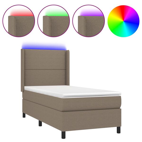 vidaXL Letto a Molle con Materasso e LED Tortora 90x200 cm in Tessuto