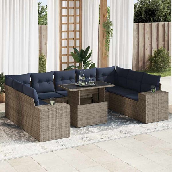 vidaXL Divano Giardino 10 pz con Cuscini Grigio in Polyrattan Acacia