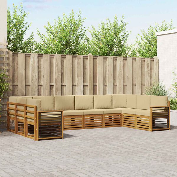 vidaXL Set divani 10 pcs Naturale e Beige Legno di Acacia Massello