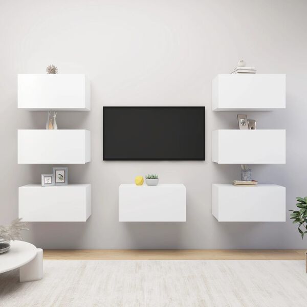 vidaXL Mobili Porta TV 7 pz Bianchi 30,5x30x60 cm in Legno Multistrato