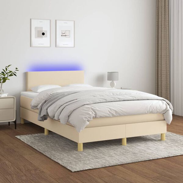 vidaXL Letto a Molle con Materasso e LED Crema 120x200cm in Tessuto