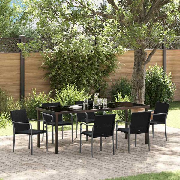 vidaXL Set da Pranzo per Giardino 7 pcs Nero e Grigio Rattan in PE