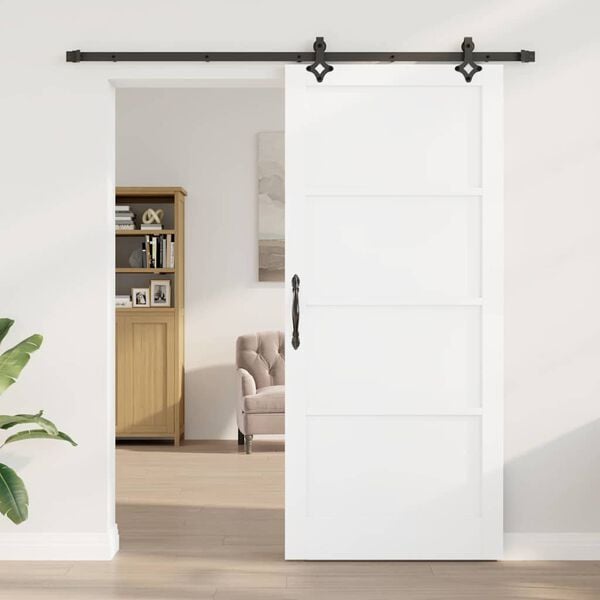 vidaXL Porta scorrevole Bianco e Nero 93 x 211 cm Pino massello