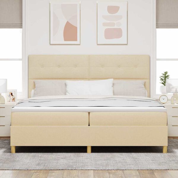 vidaXL Letto a molle con materasso Crema 200 x 200 cm Tessuto