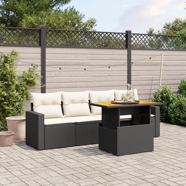 vidaXL Set Divani da Giardino 5 pz con Cuscini in Polyrattan Nero