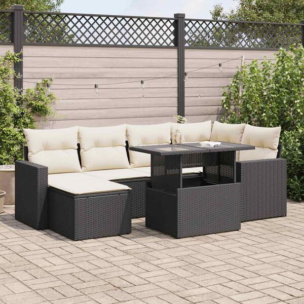 vidaXL Set Divani da Giardino con Cuscini 7pz Nero Polyrattan