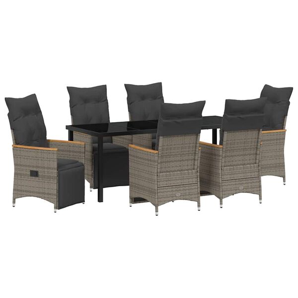 vidaXL Set da Pranzo per Giardino con cuscino 7 pcs Grigio polyrattan