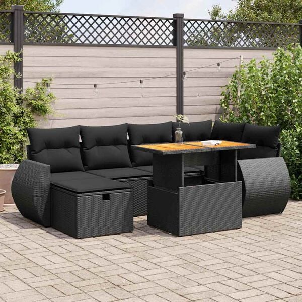 vidaXL Set Divani da Giardino con Cuscini 8 pz Nero Polyrattan Acacia