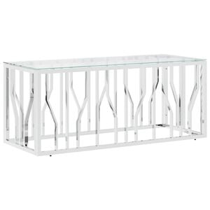 vidaXL Tavolino da Salotto 110x45x45 cm in Acciaio Inox e Vetro
