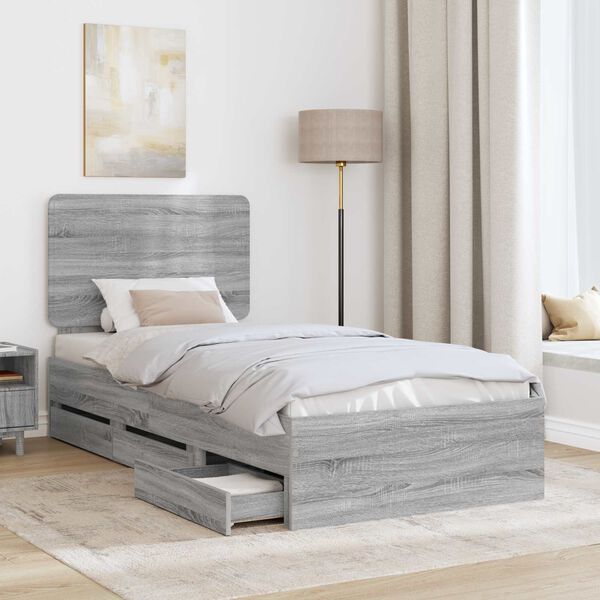 vidaXL Struttura del letto con cassetto Grigio Sonoma 75 x 190 cm