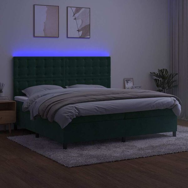 vidaXL Letto a Molle con Materasso e LED Verde Scuro 200x200cm Velluto