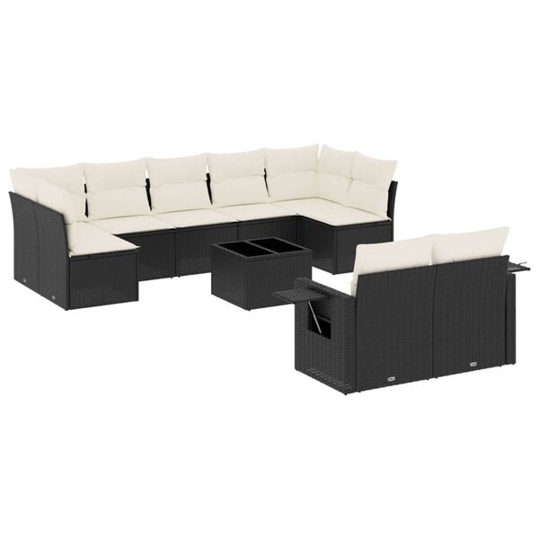 vidaXL Set Divani da Giardino 10pz con Cuscini in Polyrattan Nero