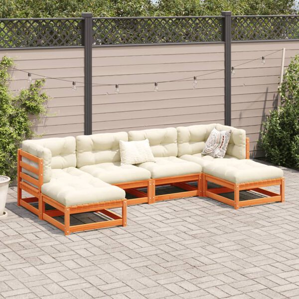 vidaXL Set Divani da Giardino 6 pz Marrone Cera Legno Massello Pino