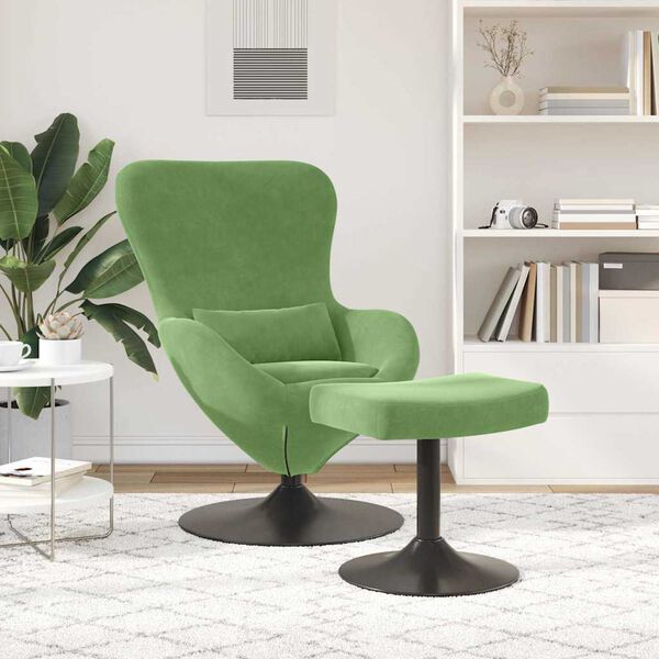 vidaXL Sedia Egg con Pouf Verde chiaro 63 x 73 x 90 cm Velluto